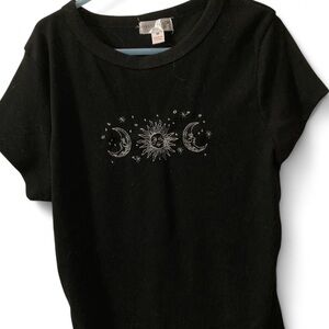 Black Graphic Tee with Celestial Design